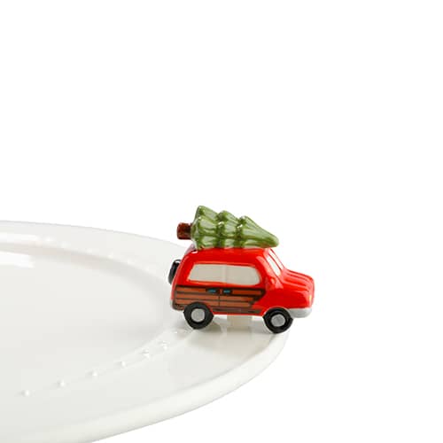 Nora fleming mini mini figure ceramic minis gift present woody with tree "just like the griswolds" station wagon christmas tree christmas time festive holidays