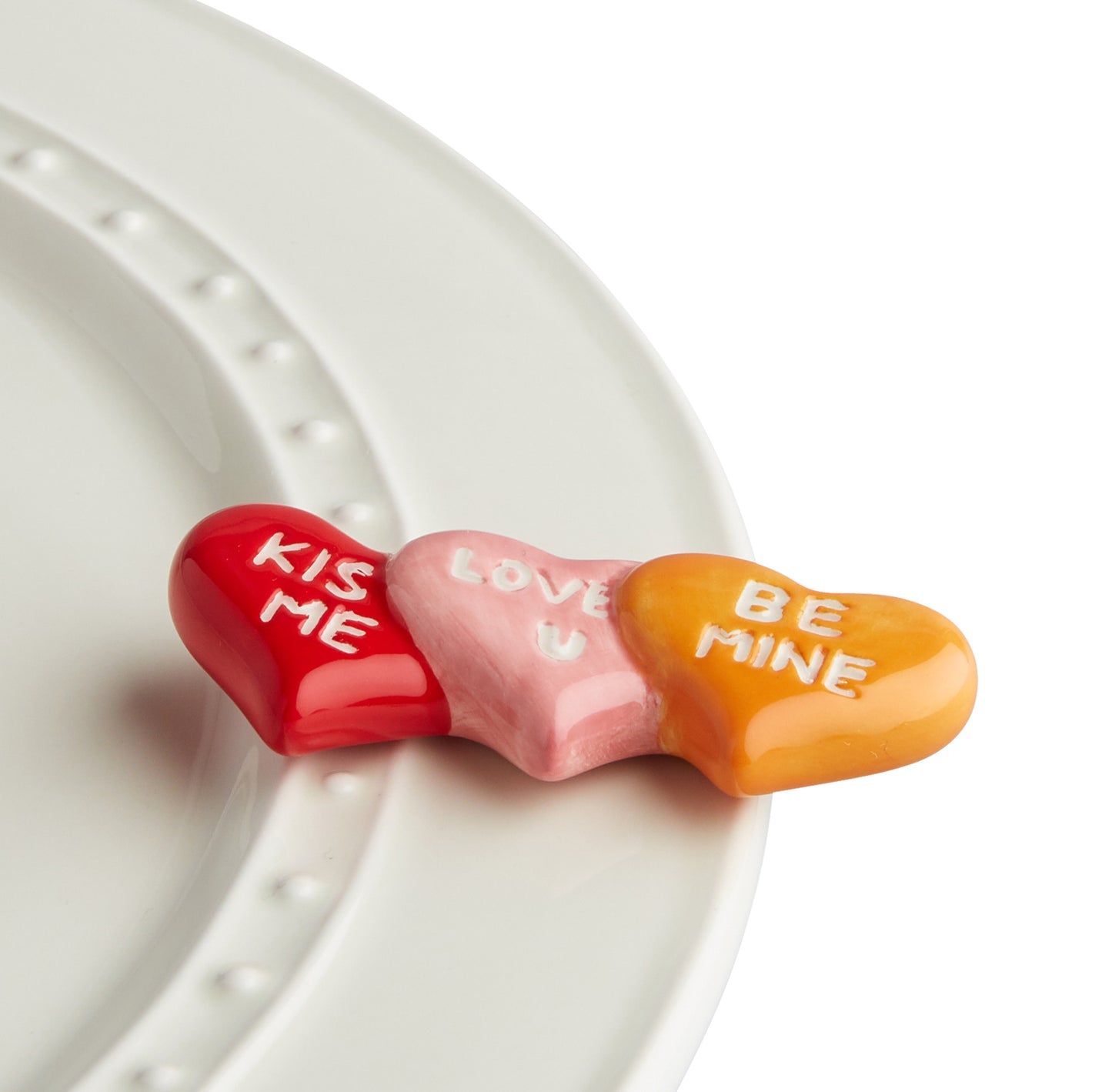 Nora Fleming “Nora Fleming Minis” mini figure ceramic minis gift present valentine valentine's day candy hearts conversation hears be mine kiss me love u valentine's day present st. valentine's day "it's a love thing"