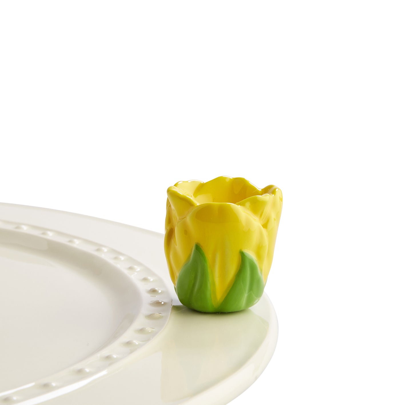 Nora fleming mini mini figure ceramic minis gift present yellow tulip "tiptoe thru 'em" flower flowers meadow garden spring springtime