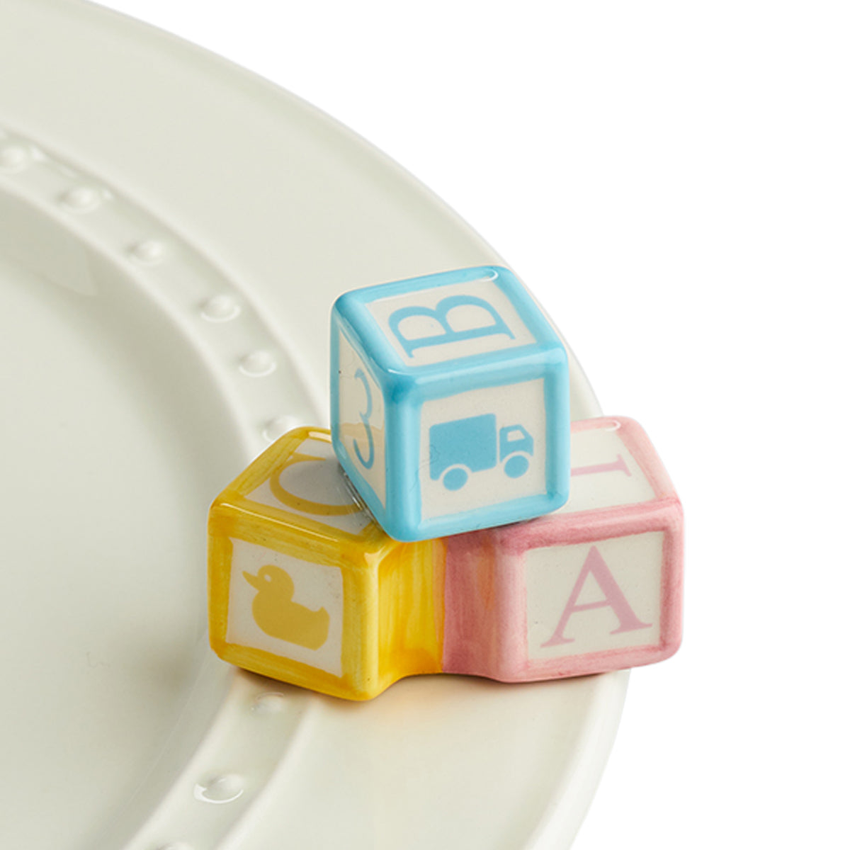 Nora Fleming “Nora Fleming Minis” mini figure ceramic minis gift present baby baby shower babyshower baby sprinkle nursery day care toys blocks baby blocks "ohhh, baby!" gender reveal