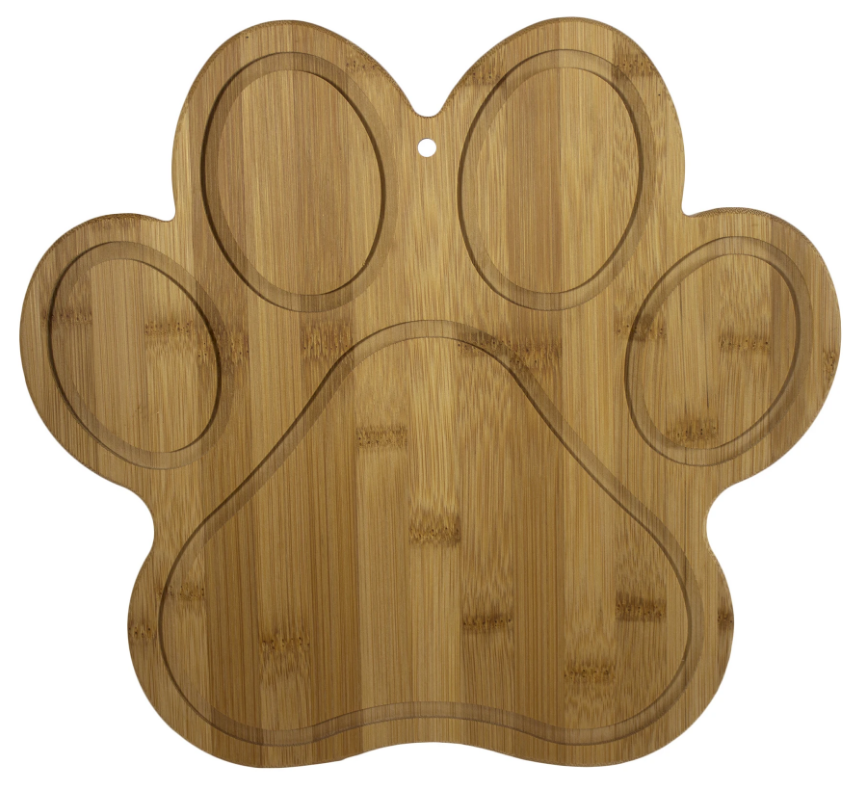 engraved personalized cutting board dog paw print pet owner gift laser engraving customizable bamboo gift present party celebration house gift housewarming kitchen kitchenware