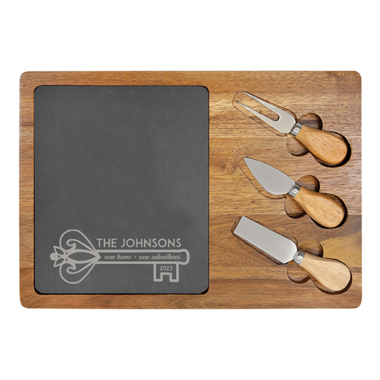 Acacia and Slate Cheese Set - Rectangle