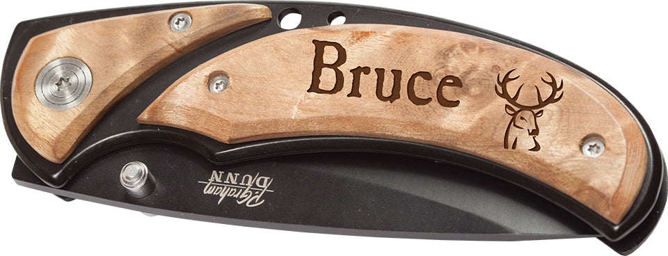 Wood Pocket Knife w/ Clip - 3.25" Blade