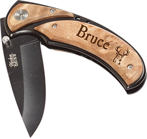 Wood Pocket Knife w/ Clip - 3.25" Blade
