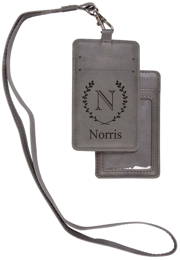 Grey Faux Leather ID Lanyard