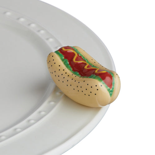 Nora Fleming “Nora Fleming Minis” mini figure ceramic minis gift present summer beach hot dog hotdog tailgate bbq barbecue barbie grill grilling "hot stuff" father's day 4th of july independance day "chicago dog"