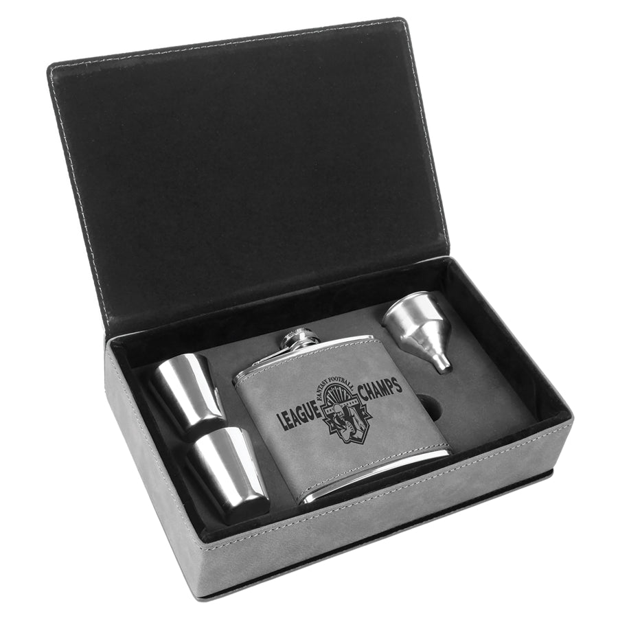 Faux Leather Flask Set
