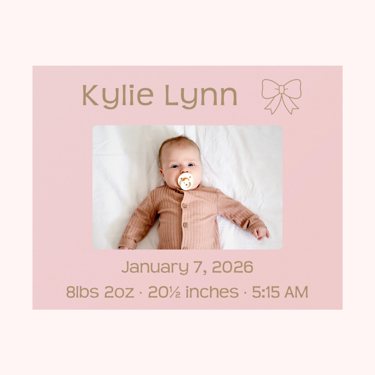 Pink 4x6 Picture Frame - Birth Announcement