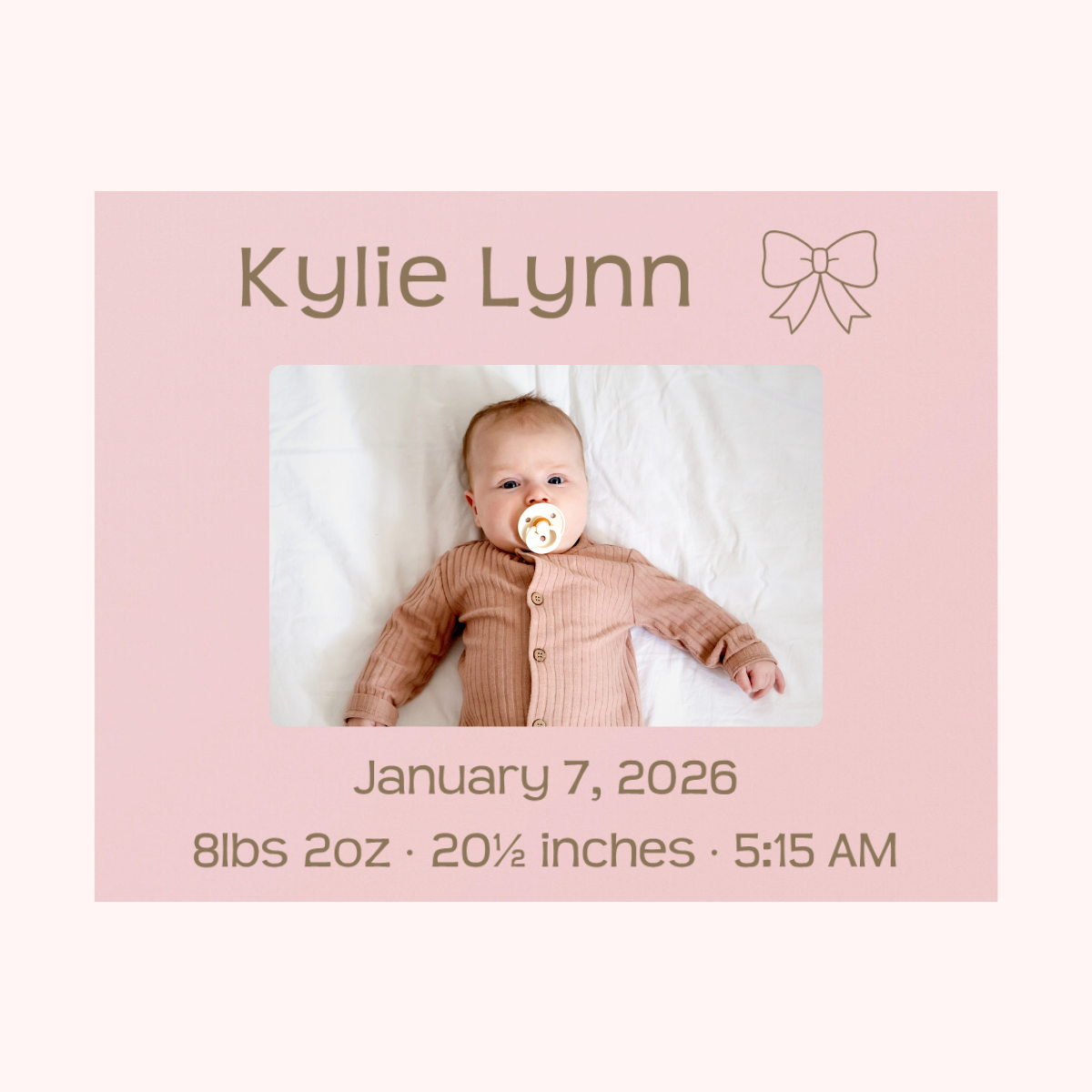 Pink 4x6 Picture Frame - Birth Announcement
