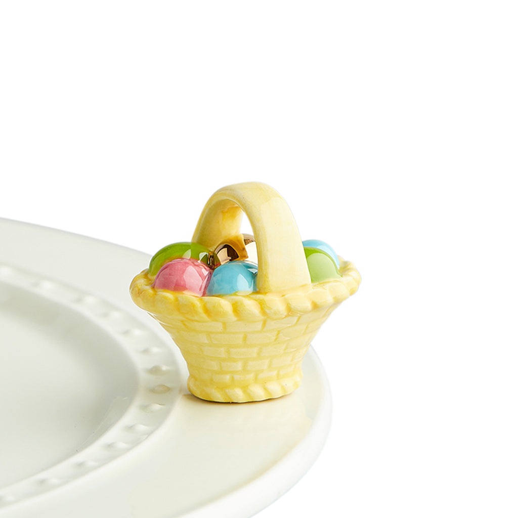 Nora Fleming “Nora Fleming Minis” mini figure ceramic minis gift present easter eastertime spring easter eggs eastereggs bunny rabbit basket "a tisket, a tasket"