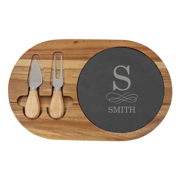 Acacia and Slate Cheese Set - Circle