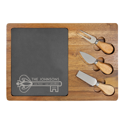 Acacia and Slate Cheese Set - Rectangle