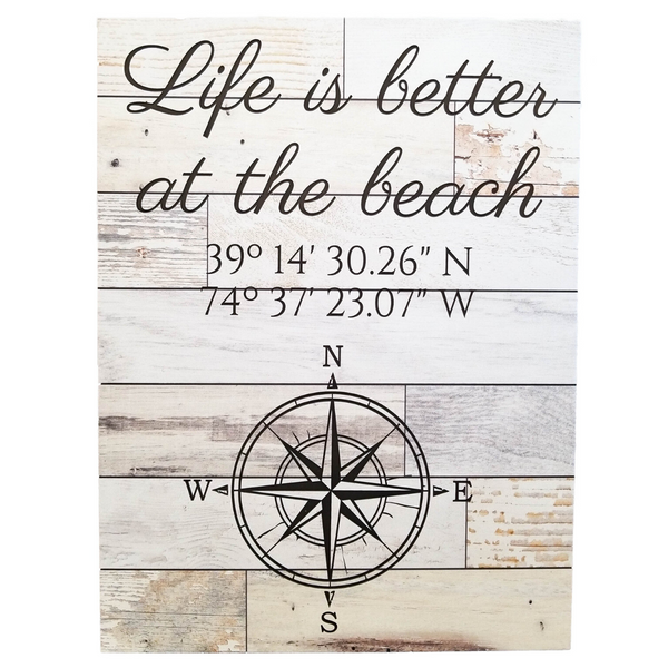 custom designed wooden plaque, beach house, compass, coordinates, family trees, personal quotes, lyrics, sayings, verses