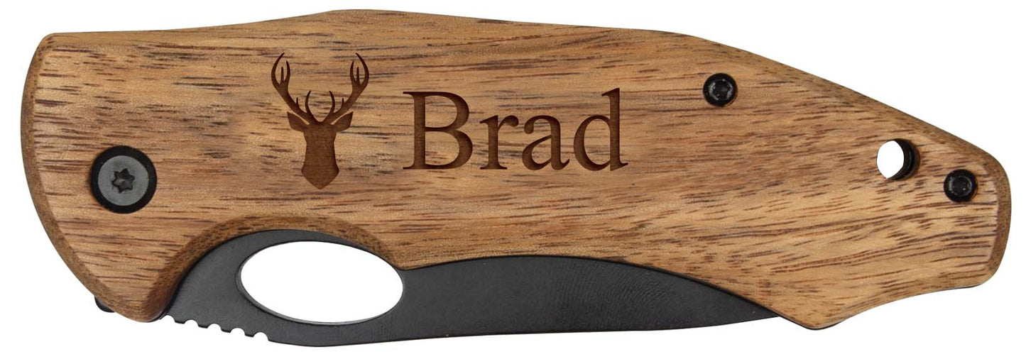 Wood Pocket Knife w/ Clip - 3.25" Blade